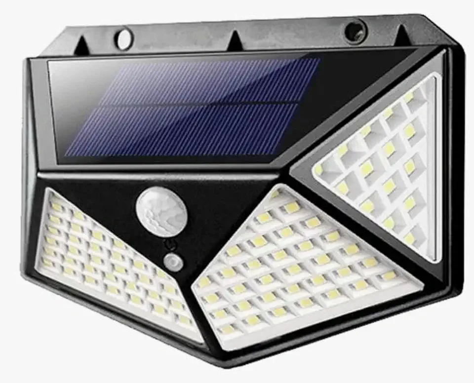 Refletor Solar 100 LEDs com Placa Fotovoltaica e Sensor Fotocélula para Parede Jardim Piscina Escada