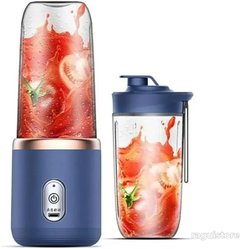 Minizinho Liquidificador Portátil para Sucos Azul, 400ml, 6 Lâminas, Com 2 Copos 400ML 6 Lâminas Espremedor Elétrico Para Pequenos Shakes Com USB Portátil De Suco De Alimentos Misturador Leite
