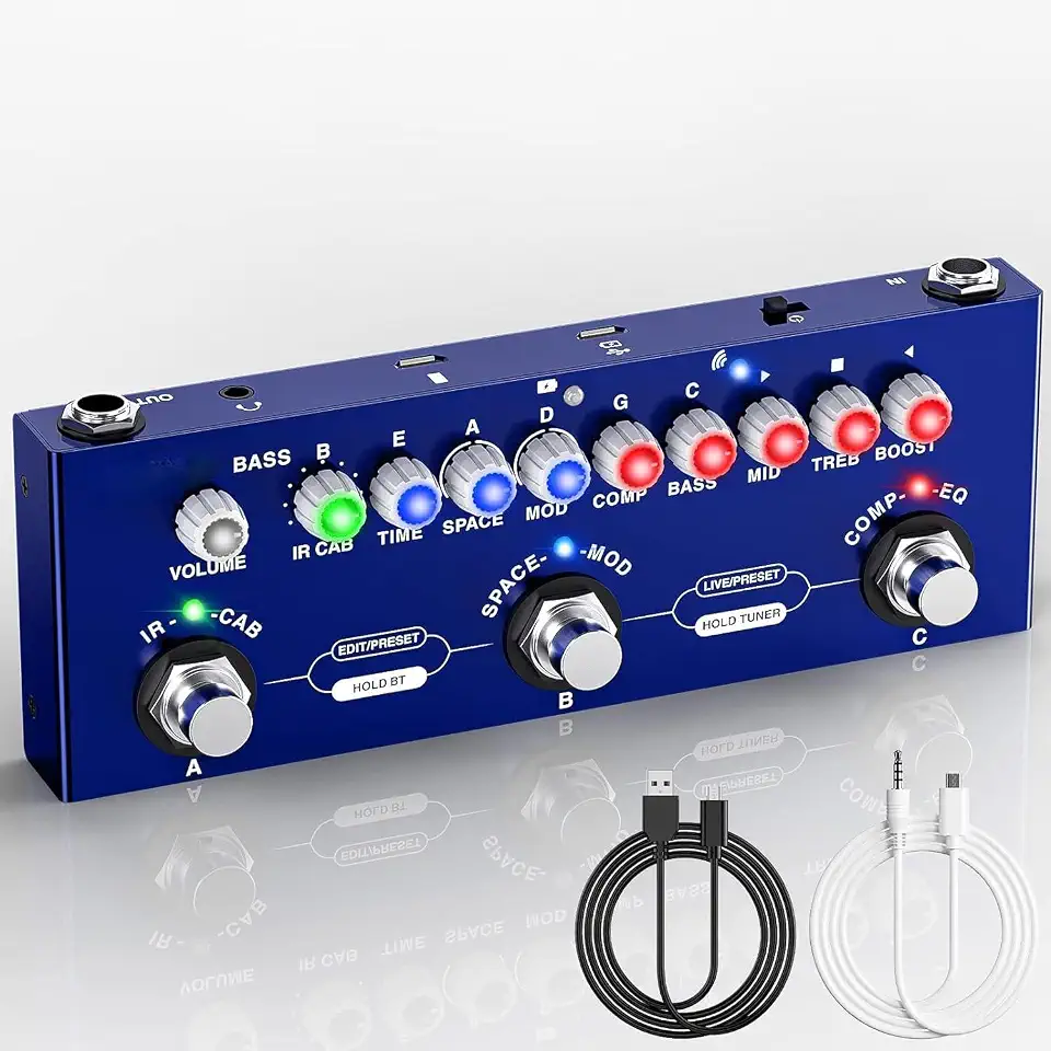 M-VAVE Cuvave cube baby VEDO Baixo/bass pedaleira,Com 26 portas 7 sintonizadores modulares ajuste de excitação/equalização/efeito de compressão/efeito periférico/efeito espacial/IR/TUNER