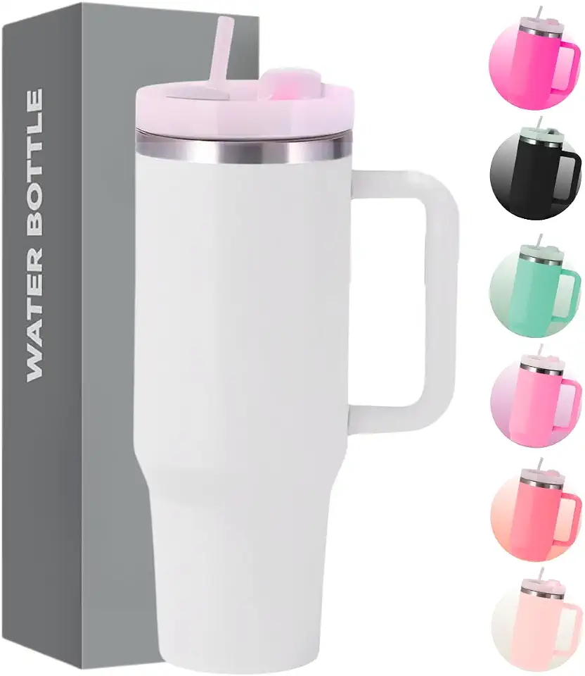 Copo Térmico com Tampa 1200 Ml Caneca Garrafa Térmica Com Canudo - Inox Parede Dupla (Branco)