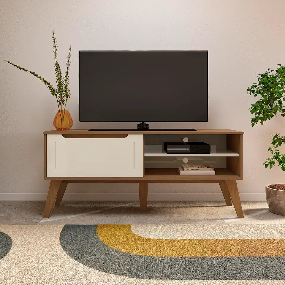 Rack para Tv ate 60" com porta basculante LOTUS cor Cinamomo/Off white - Artely