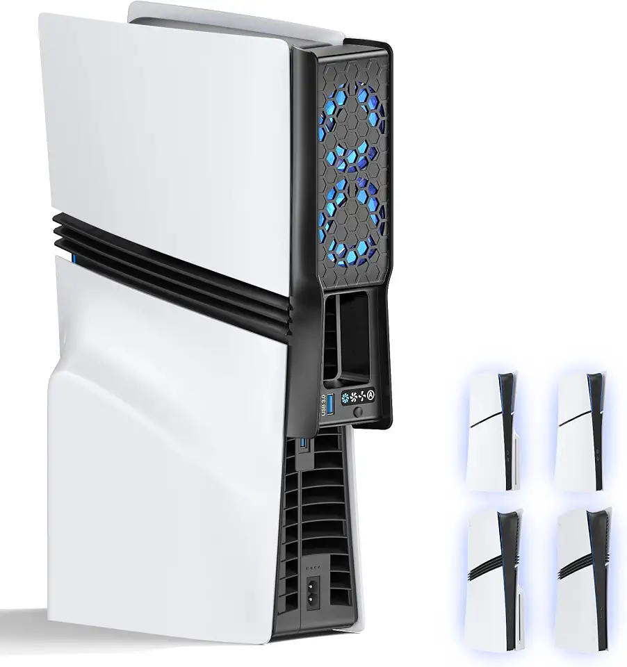 Ventilador de resfriamento automático para console PS5 Slim/Pro, silencioso, acessórios PS5, sistema de refrigeração com velocidade ajustável, ventilador de resfriamento eficiente plug-in PS5 para