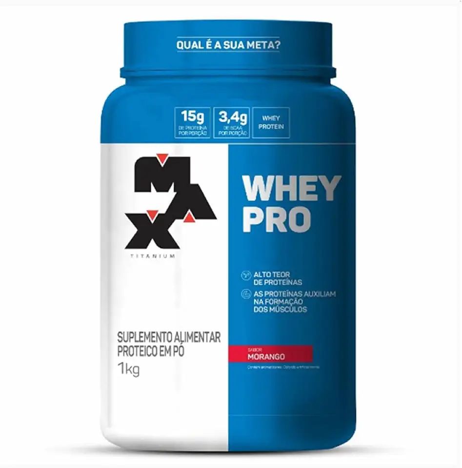 Whey Pro Pote (1kg) - Sabor Morango, Max Titanium