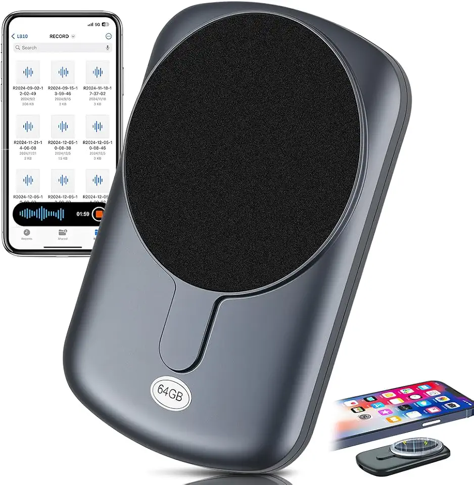 Gravador com Ia Transcrição Voz Inteligente, Gravador de Voz Digital Magnético de 64 GB, Transcrever e Resumir, Tradução, Gravador de Audio para Chamadas Telefônicas