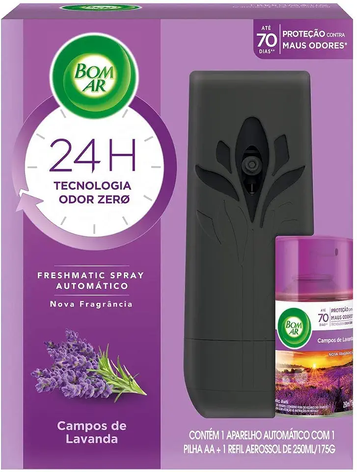 Bom Ar Aromatizador de Ambiente Automático Aerossol Freshmatic Campos de Lavanda Aparelho + Refil 250ml