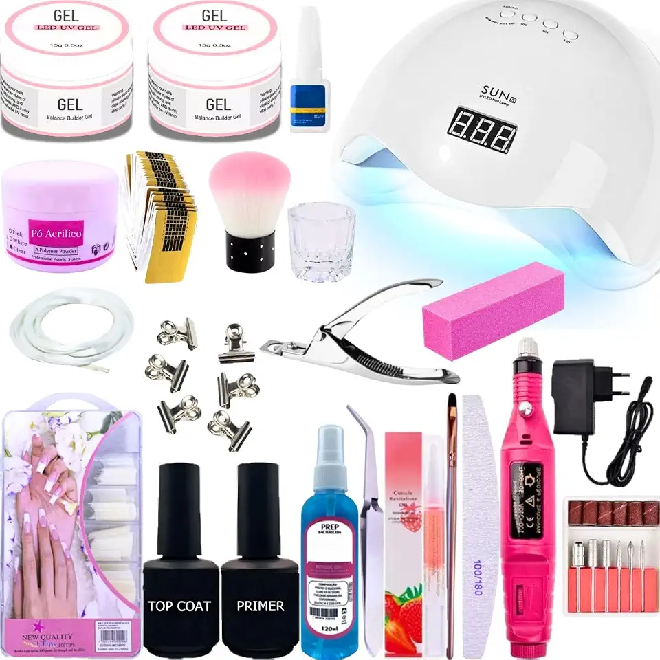 Kit Unhas Gel Acrigel Alongamentos Cabine Lixadeira Completo