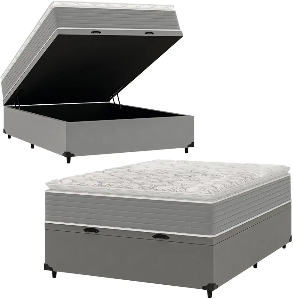 Cama Box Baú Casal Molas Ensacadas Pillow Top 138x188x66cm Martino Cinza Umaflex