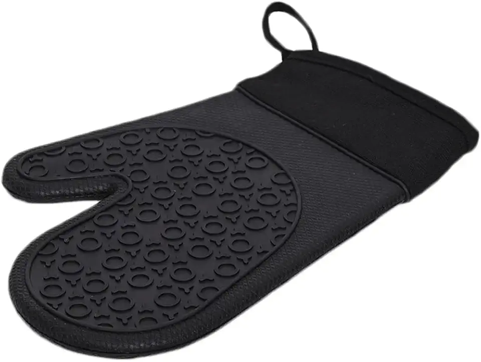 Mimo Style Luva de Silicone Preta com Tecido no Pulso, Suporta Temperaturas de Até 220ºC Sem Transferência de Calor e Sem Causar Ferimentos às Mãos, Silicone de Ótima Qualidade e Durabilidade