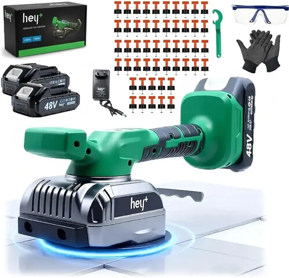 Máquina Para Assentar Piso A Bateria,Com Ventosa Até 80kg,50x Niveladores de Piso,2 Bateria 5000mAh 48v,Display Digital, 5 Velocidades Ajustáveis