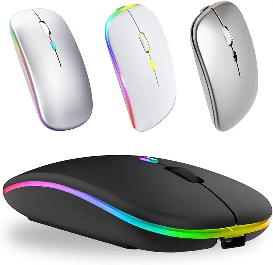 Mouse sem Fio Recarregável Dupla Conexão, Bluetooth e USB, Wireless Mouse compatível com iPhone, MacBook,iPad,Laptop,PC,Notebook, Tablet,Ergonômico, Premium TecQuality (Preto)