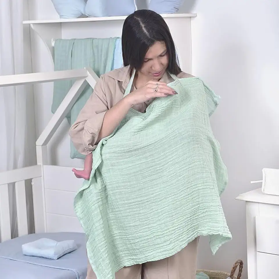 Capa de Amamentação Loupiot Cores – Minasrey | Tecido Soft 100% Algodão | 85x70cm | Botões no Pescoço | Presente para Chá de Bebê | Personalizável | Enxoval Premium (Verde)