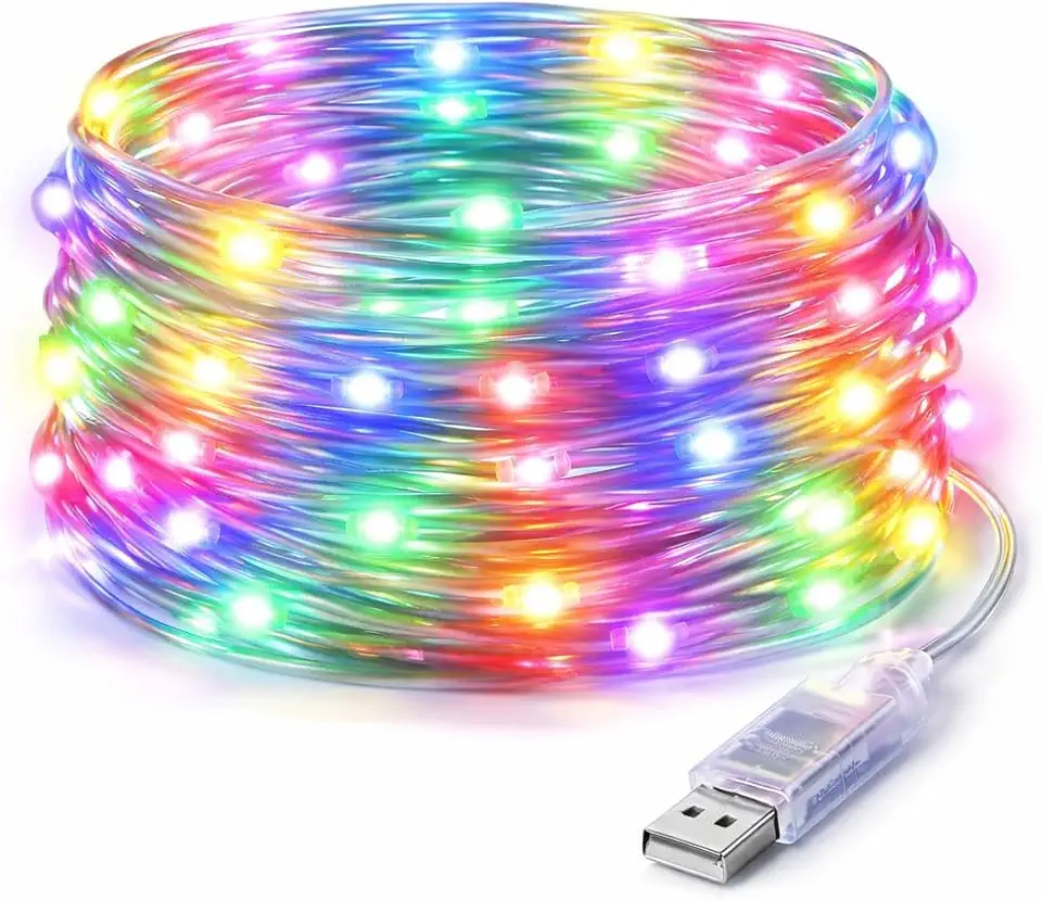 Pisca Pisca LED 10m 100 LEDs RGB USB com Controle Bluetooth e Remoto – 6 Modos de Iluminação, À Prova d'Água IP68 para Natal, Festa e Decoração Litwod