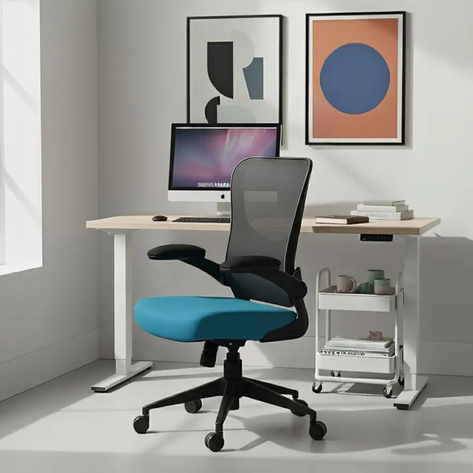 Cadeira Escritorio Ergonomica e Confortável DT3 Vita com revestimento Mesh Spandex+Tecido Softex, braço retrátil até 90º,Espuma Injetada, Certificada NR-17(Blue)