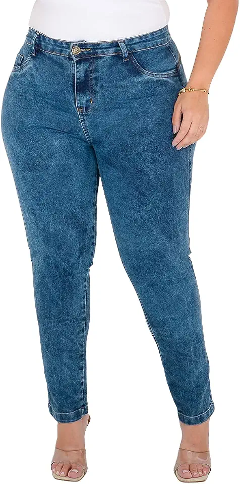 Calça Jeans Feminina Plus Size com Lycra Slim Cintura Alta Confortável Macia Não Marca Levanta Bumbum Estilosa