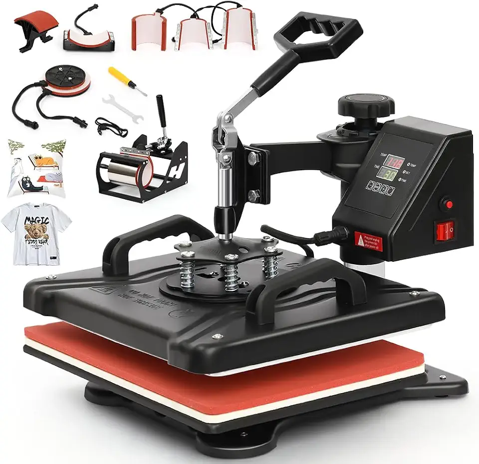 Prensa Térmica 8 em 1 para Sublimação, 220V, 30x38cm, Multifuncional para Camisetas, Canecas, Chapéus e Placas