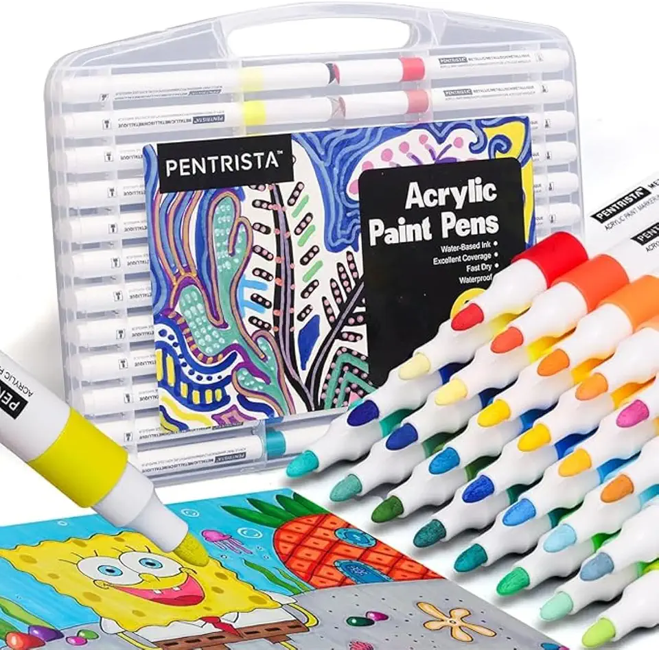Kit Canetas Acrílicas para Pintura – Marcadores Multicoloridos de Tinta Permanente para Madeira, Tela, Pedra, Vidro, Cerâmica, Tecido, Plástico e Artesanato Ideal para Desenhos Artísticos (60)