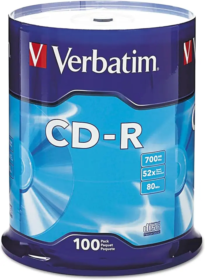 Disco gravável Verbatim 700MB 52X 80 minutos CD-R, 10-Disc 97955, Embalagem padrão, Prata, 100-Disc