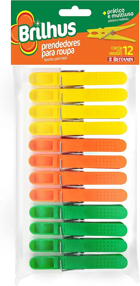 Brilhus - Prendedor de Roupas Plástico, Amarelo, laranja e verde, Bettanin