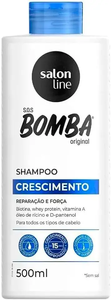 Salon Line, Shampoo, SOS Bomba, Crescimento, Reparação e Força - Todos os Tipos de Cabelos, 500 ml