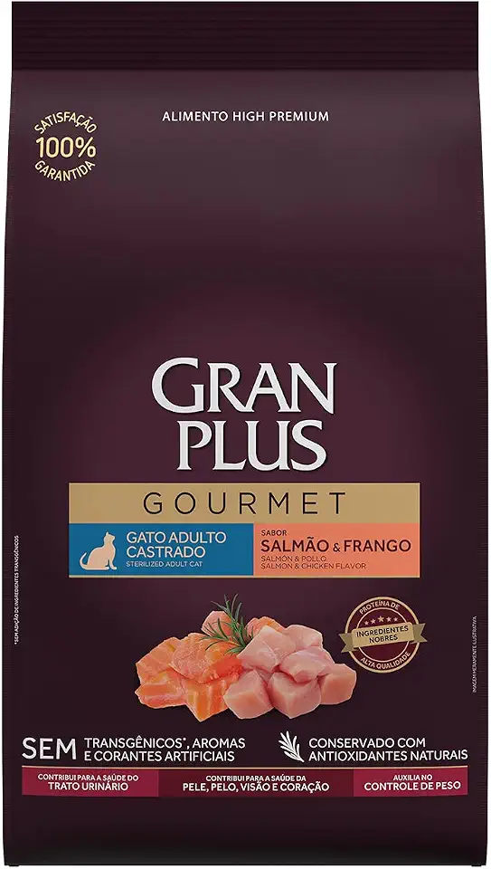 Ração GranPlus Gourmet Gatos Adultos Castrados Salmão e Frango 10,1kg