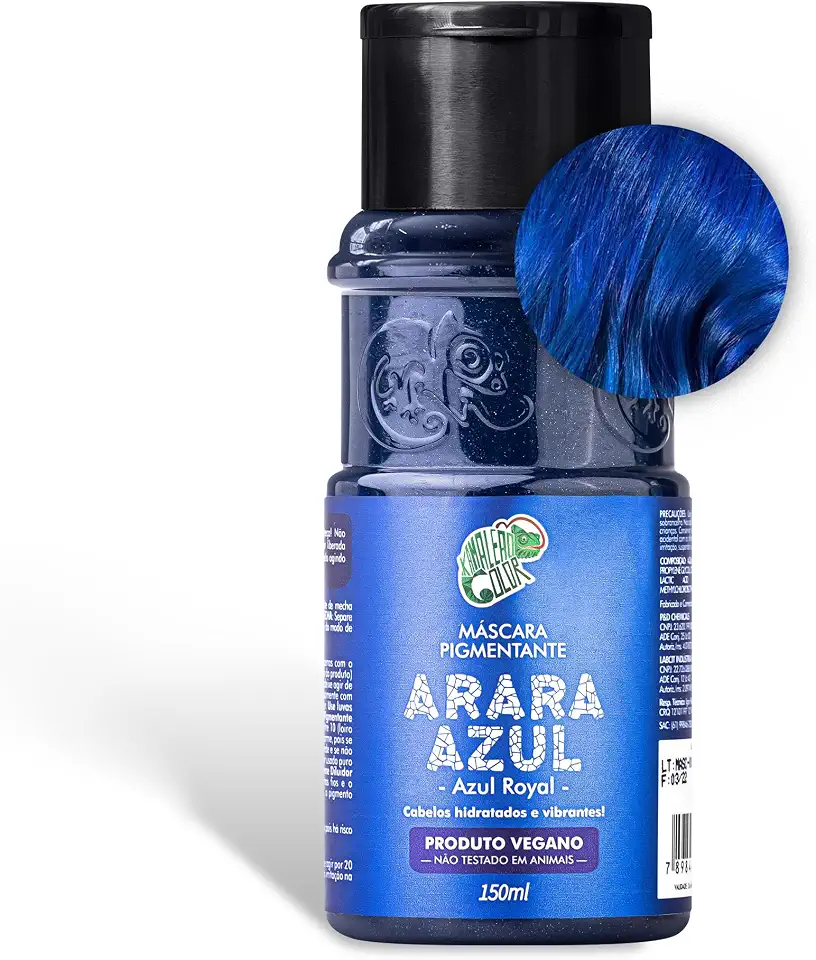 Kamaleão Color – Máscara Pigmentante Semi-Permanente, Arara Azul - Cores Vibrantes e Hidratação Intensa – Low Poo, Vegano, Cruelty Free – 150ml