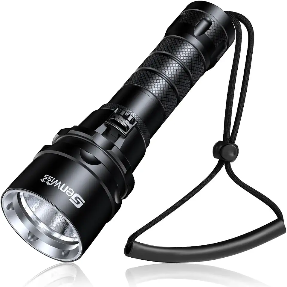 Lanterna de mergulho Genwiss, lanterna de mergulho, 2000 lúmens, impermeável, subaquática, XM-L2, suporte de luzes submarinas LED com carregador para caverna subaquática do mar profundo à noite