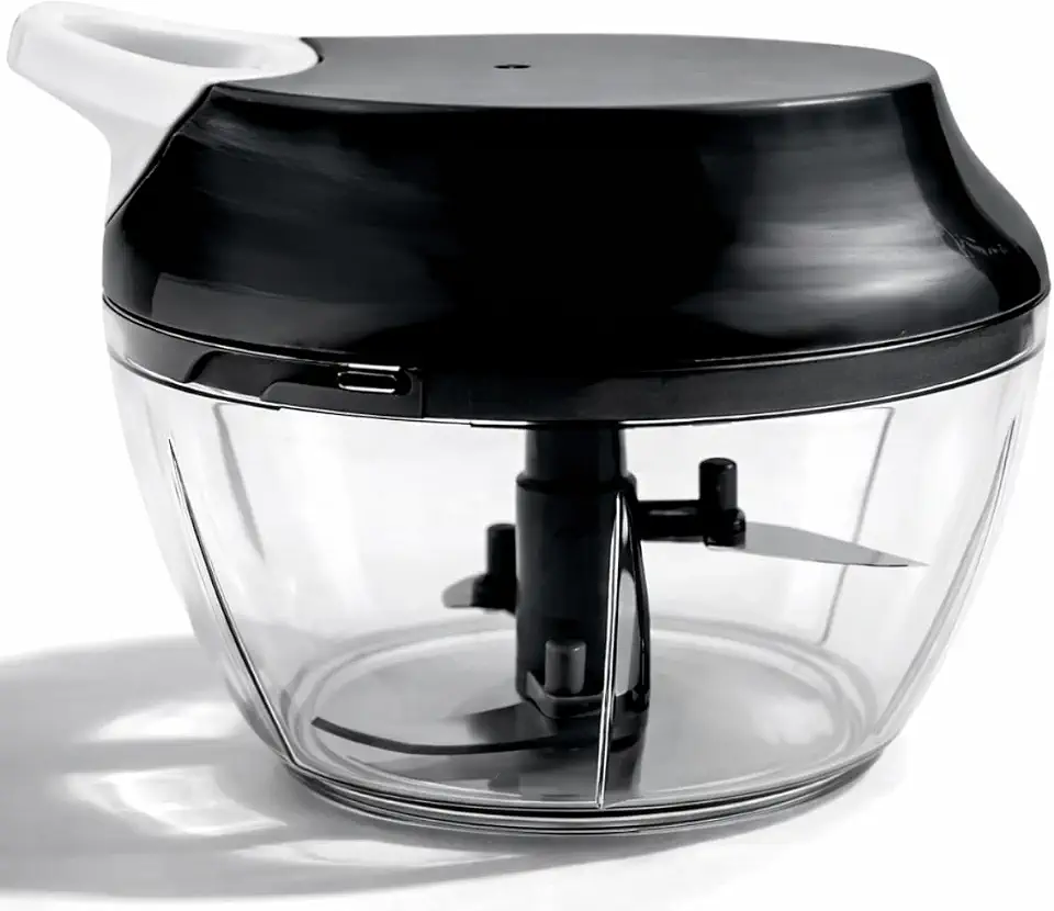 Processador de Alimentos Grande 500ml Triturador Com Três lâminas Em Inox Manual Acionamento Por Corda Retrátil (Preto)