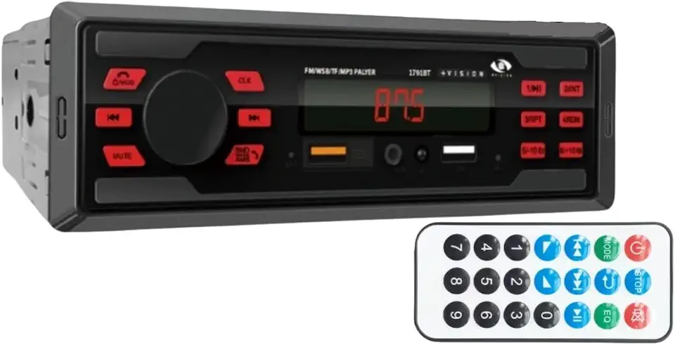 Rádio Automotivo, MP3 Player, Bluetooth / 2 USB/FM - Preto, Aux, Controle Remoto (Preto com Iluminação Vermelha)