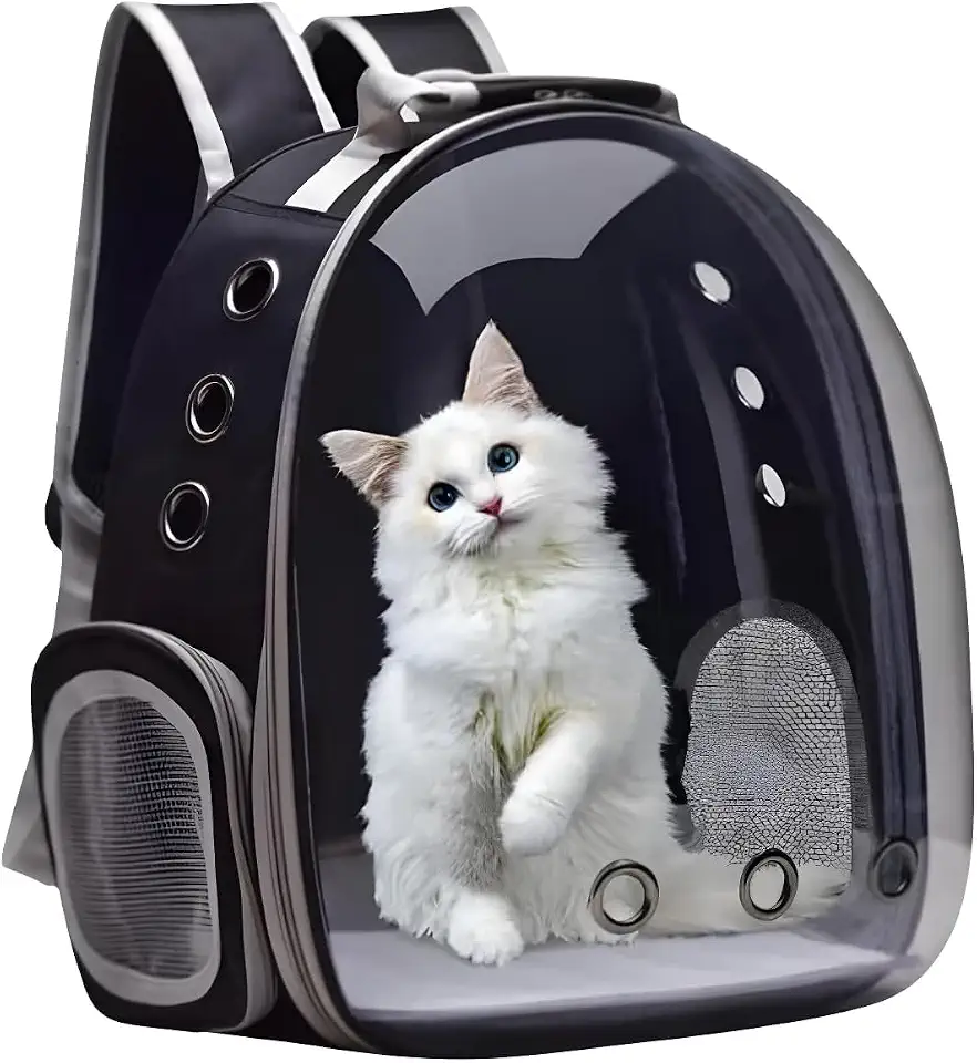 Mochila De Transporte Para Pets Cachorros E Gatos Com Ventilação Transparente E Visão Panorâmica Bolsa Astronauta Passeio Animal De Estimação Portátil Linha Premium (Preto/Cinza)
