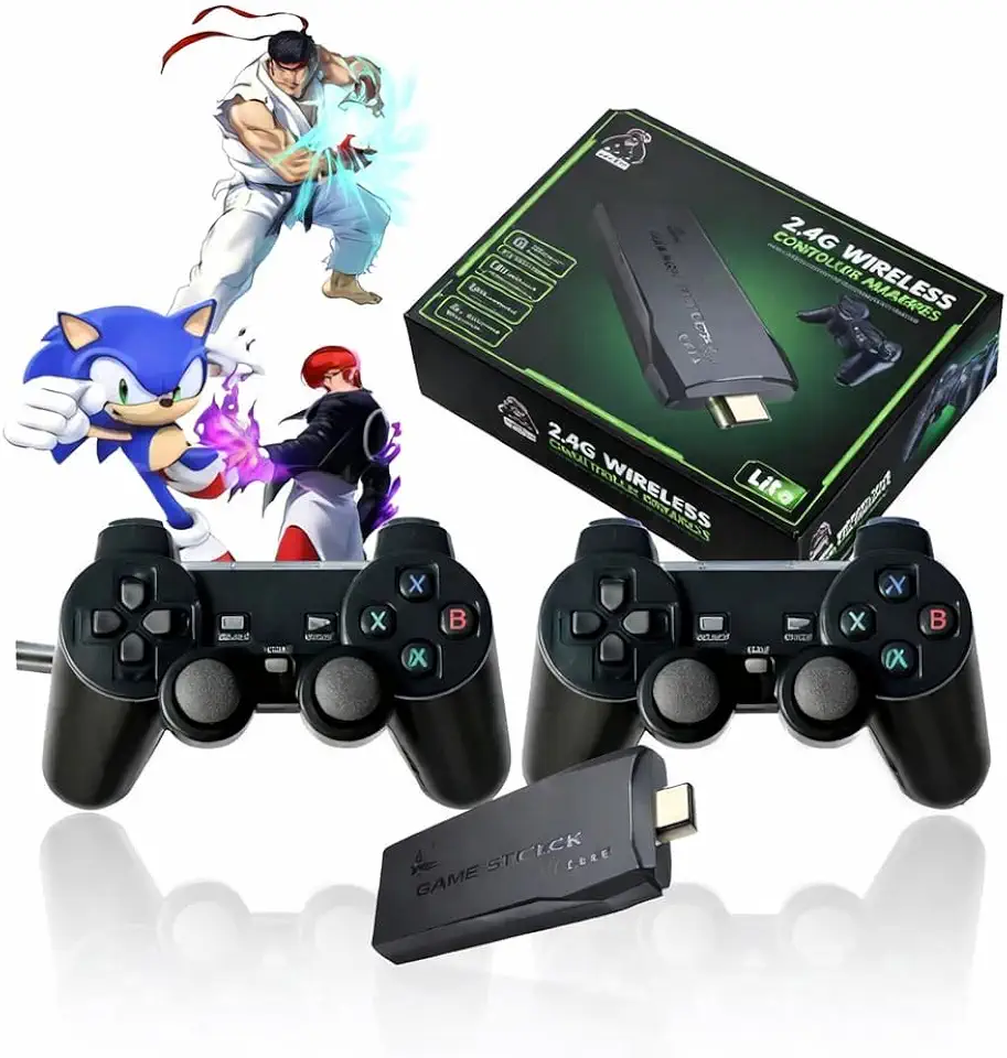 Game Stick Lite, 64 GB, 4K Ultra HD, 10000 Jogos, 2 Controles Sem Fio 2.4G