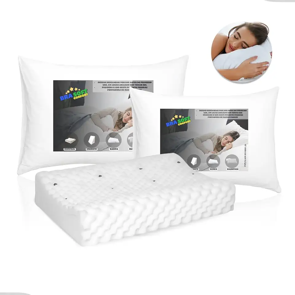 Travesseiro Cervical Magnetico Ortopedico Pillow Anti Ronco Cor Branco