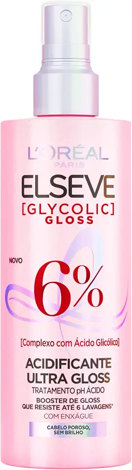 L'Oréal Paris Elseve Glycolic Gloss Acidificante Capilar Ultra Gloss com Ácido Glicólico, Tratamento para Cabelos Porosos que Combate a Porosidade e Sela as Cutículas para um Brilho Intenso 200ml