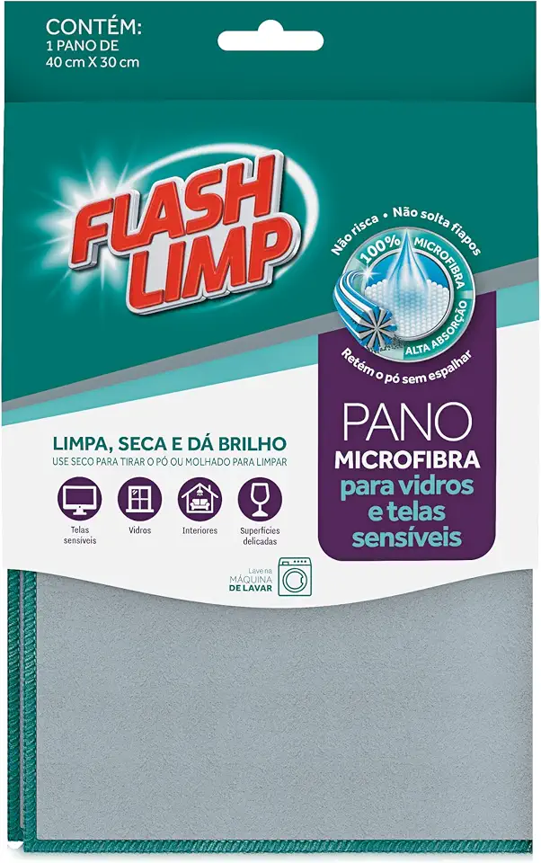 Flash Limp - Pano Microfibra Para Vidros e Telas Sensíveis 40 CM - FLP6699