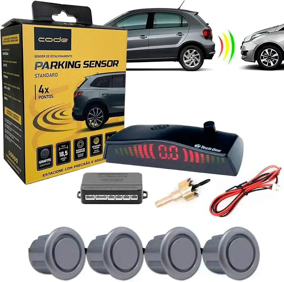 Sensor Estacionamento 4 Pontos Grafite Display Led Sinal Sonoro Code
