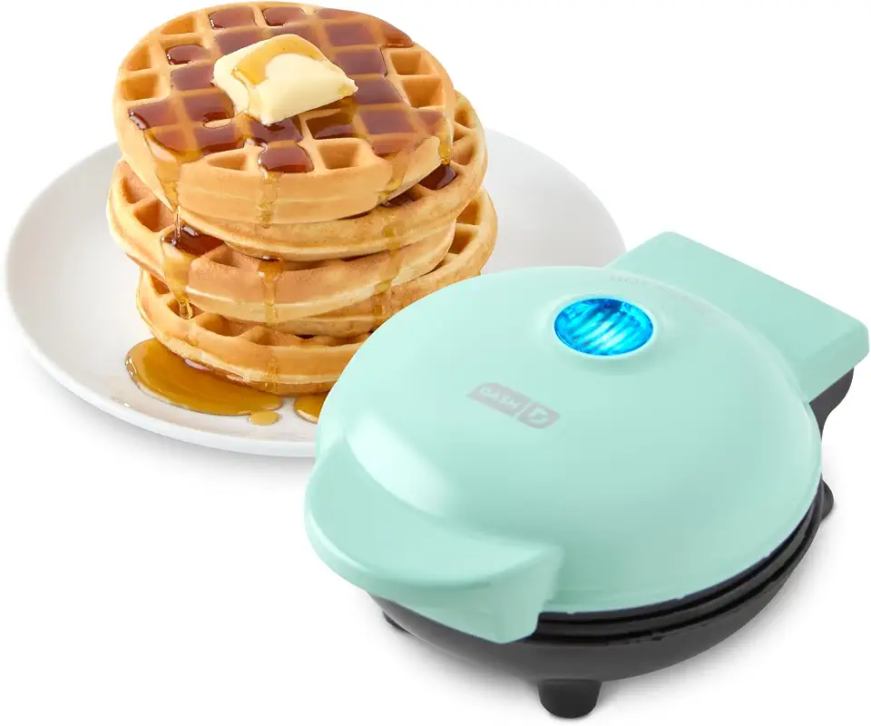 Dash Mini máquina de waffle - ferro elétrico compacto para petiscos caseiros criativos - superfície antiaderente de PTFE - fácil de limpar - perfeito para crianças e famílias - água marinha