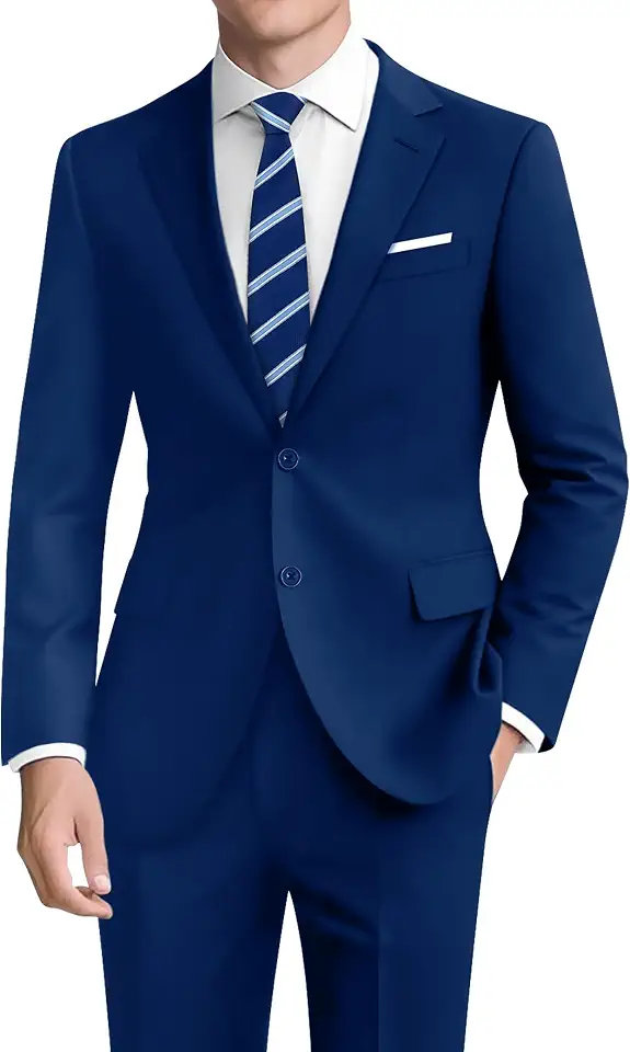 Terno masculino 2 peças slim fit, blazer de dois botões e calça de cintura ajustável, Azul marinho elástico, 39