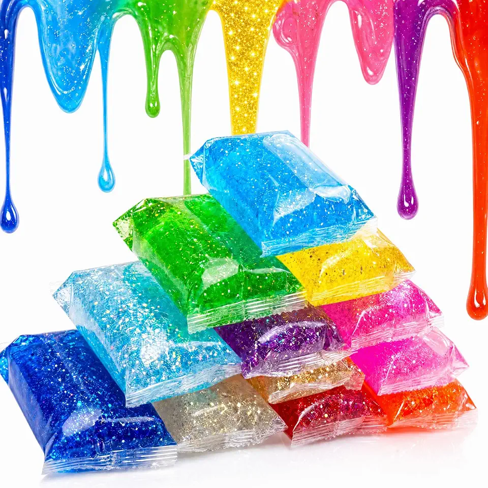 Kit 12 Slime com Glitter Transparente Textura de Cristal, Geleca Brinquedo Sensorial Colorido para Crianças, Lembrancinha de Aniversário Meninas e Meninos, Seguro e Criativo (12 cores)