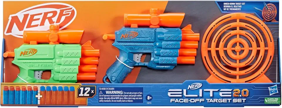 Nerf Elite 2.0 Face Off Kit com alvos - Inclui 2 lançadores de dardos, alvo e 12 dardos de espuma Ne