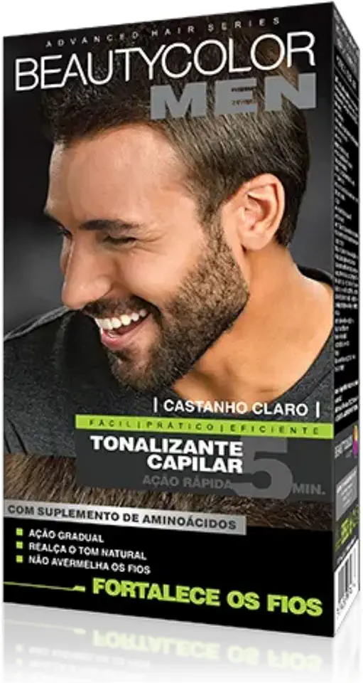 BEAUTYCOLOR MEN Tonalizante Capilar em Gel Castanho Claro – Ação Gradual, Sem Amônia, Realça o Tom Natural, Para Cabelo, Barba e Bigode