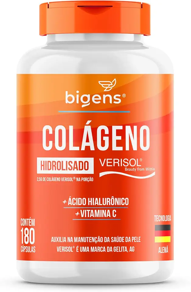 Colágeno Hidrolisado Verisol com Ácido Hialurônico e Vitamina C, 180 Capsulas, Biogens
