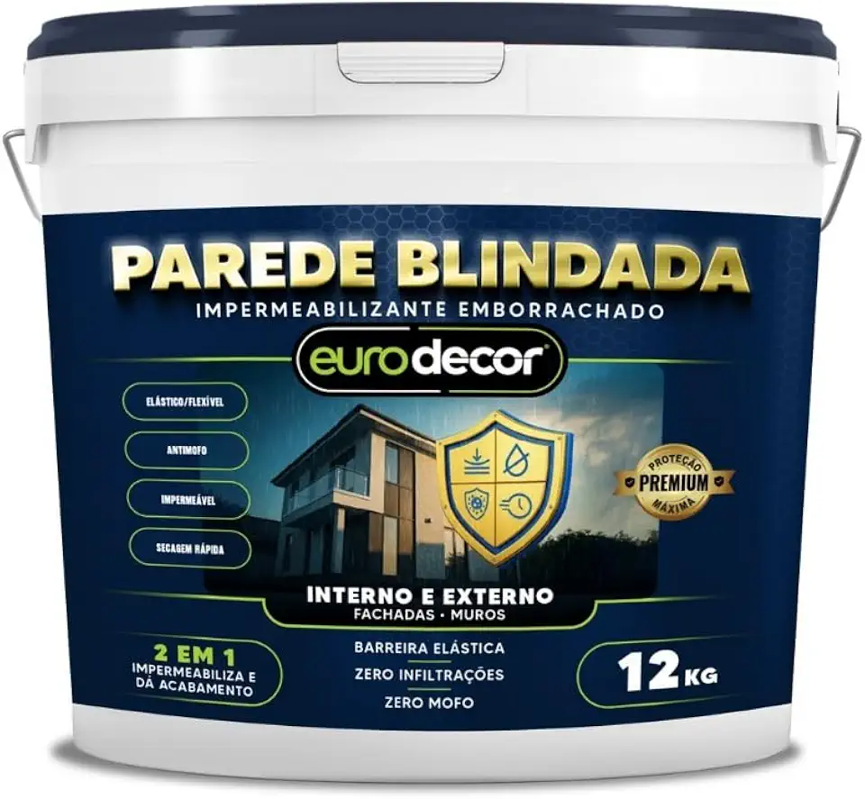Parede Blindada Euro Decor Tinta Emborrachada 12KG Fácil Aplicação Proteção Contra Infiltrações (Branco)