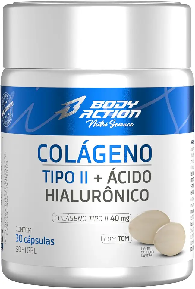 Colageno Tipo II 40mg + Ácido Hialurônico - 30 Cápsulas - BodyAction