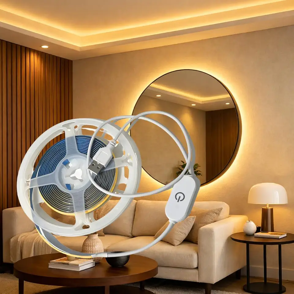 Fita Led 320 Cob 2m 5v Usb Branco Quente 3000k Amarela Ajuste dimerizável decoração casa quarto Pc Carro Dupla face
