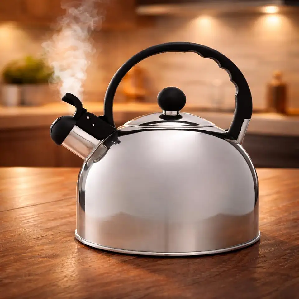 Chaleira Premium Inox 2 Litros com Apito Automático Tampa Flip Up Alça Ergonômica para Fogão Gás Indução Elétrico Acabamento Espelhado