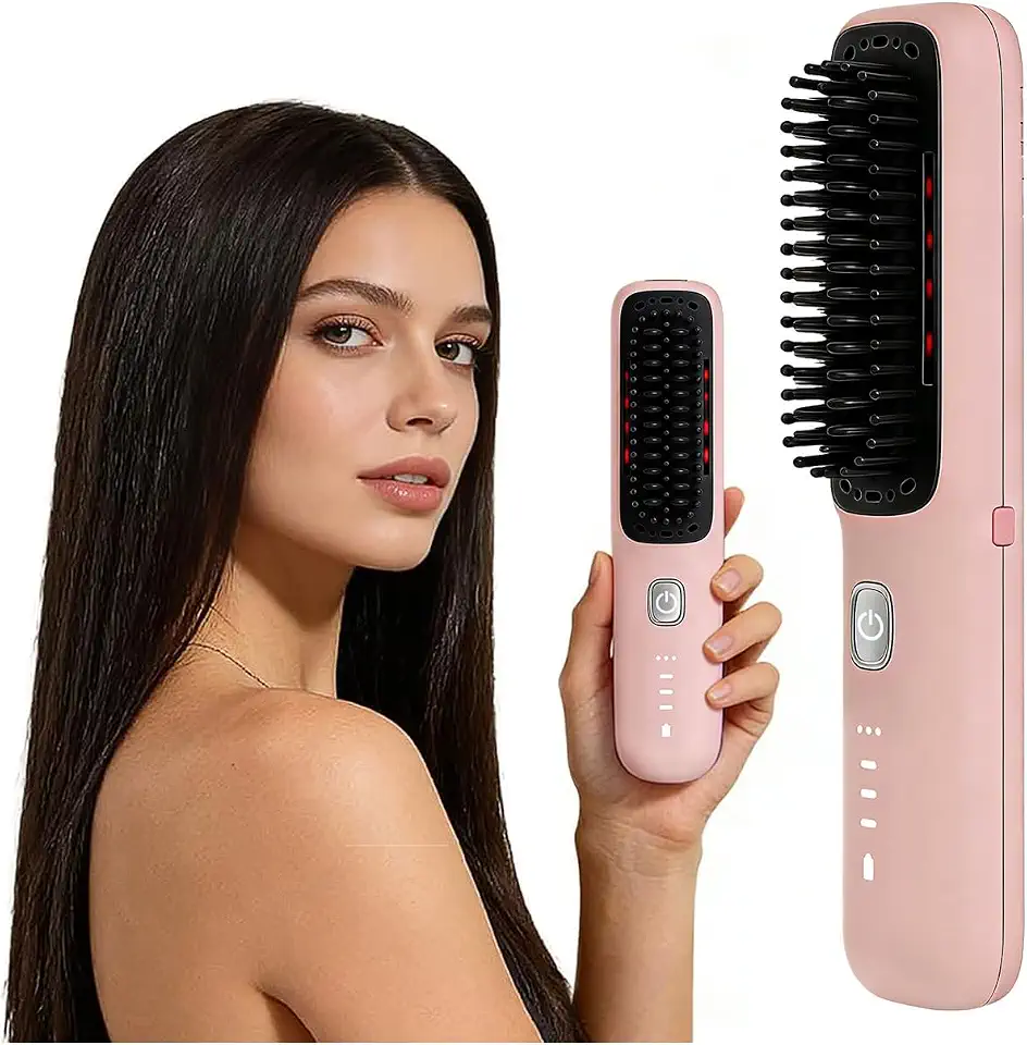 Mini Escova Alisadora de Cabelo Sem Fio, Portátil com 3 Níveis de Temperatura, Display LED, Aquecimento Rápido, Elimina Frizz