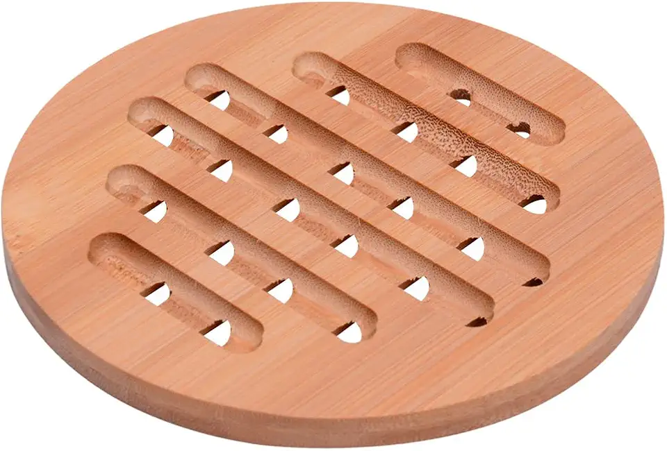 Mimo Style Descanso de Panela de Bambu Redondo, Sustentável e Resistente ao Calor para Pratos e Potes Quentes. Material de Qualidade Alimentícia, Multiuso 15,5cm. Ideal Para Sua Cozinha e Ecológico