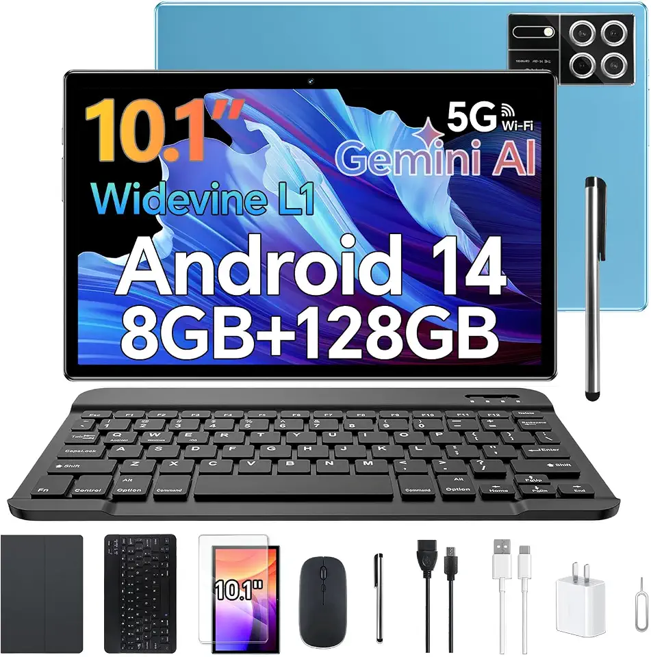 Tablet Xixaomiro S12, 10.1 Polegadas, Android 14, 8GB+128GB, acompanha Película, Caneta Stylus, Teclado, Mouse e Capa, Tela 1920x1200, Wi-Fi 5G, Câmeras 13MP e 5MP, Bateria 8000mAh (Azul)
