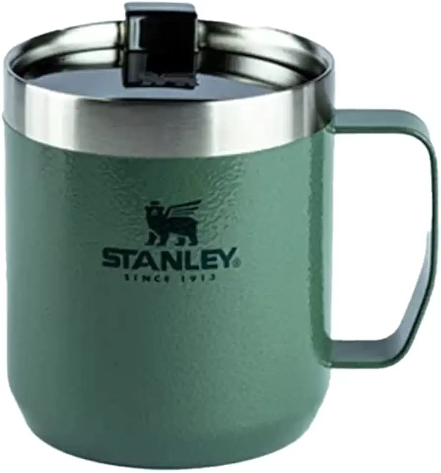 Stanley Caneca de campismo clássica e lendária - Copo de campismo isolado em aço inoxidável para bebidas quentes e frias, tampa à prova de goles, caneca de viagem - 350 ml, Hammertone Green