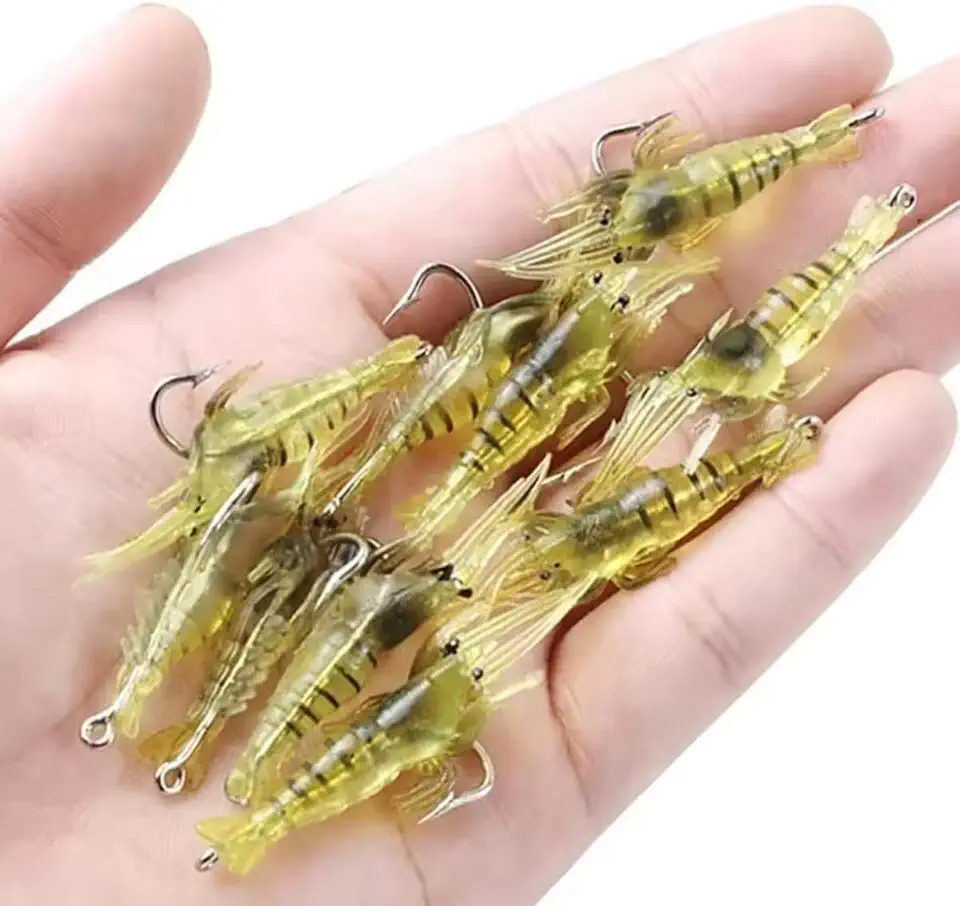 Kit 10 Iscas Artificiais de Camarão em Silicone Macio Aromatizado com Anzol, 4cm, 1.3g, para Corvina, Robalo e Tucunaré