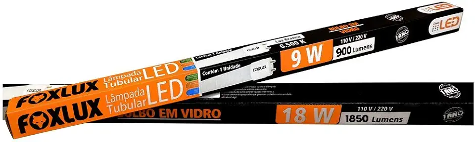 Foxlux Lâmpada Tubular LED 9W 6500K Bivolt Vidro